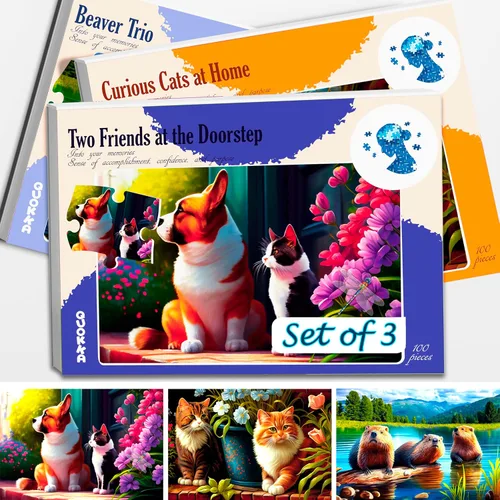 QUOKKA 100 piezas de actividades de demencia para adultos – 3 juegos de rompecabezas de demencia para ancianos – Productos de regalo de piezas gatos