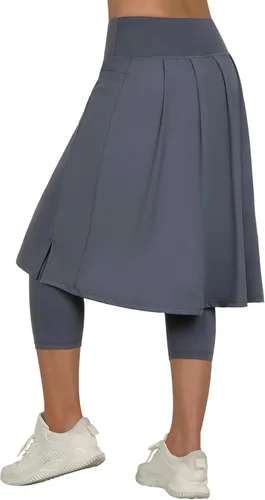 Miniatura 2 de ANIVIVO Leggings largos hasta la rodilla para mujer, leggings capri con faldas de cintura alta