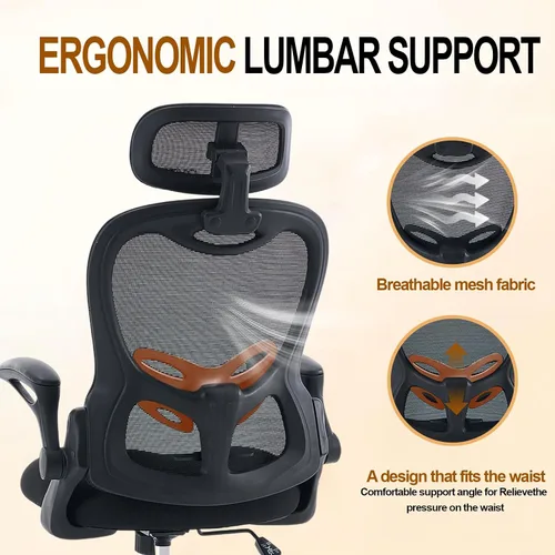 Miniatura 3 de Silla de oficina, silla de oficina para oficina en casa cómoda en casa y estudio, silla de computadora de malla de respaldo alto con soporte lumbar