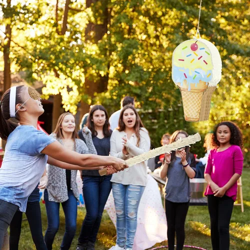 Miniatura 7 de Piñata de helado de 15.8 x 9.5 pulgadas, piñata en forma de cono de helado con barra para fiesta de cumpleaños, fiesta de dulces de verano, baby