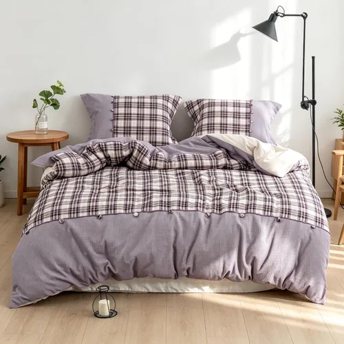Miniatura 11 de Simple&Opulence Juego de funda de edredón 100% algodón con estampado a cuadros de búfalo, juego de cama de 3 piezas, incluye 1 funda de edredón y 2