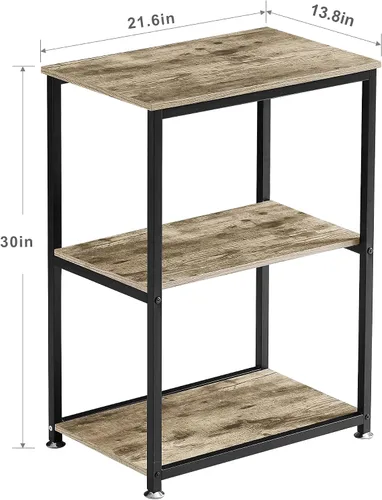 Miniatura 3 de VECELO Mesa auxiliar de extremo alto, mesita de noche de 30 pulgadas de altura con estante de almacenamiento de 3 niveles para sala de estar, Gris