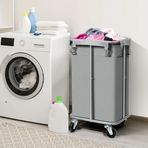 Miniatura 3 de Cesta de lavandería con ruedas, cesta de lavandería con bolsa extraíble, carrito clasificador de ropa de 100 L, organizador de ropa delgado alto