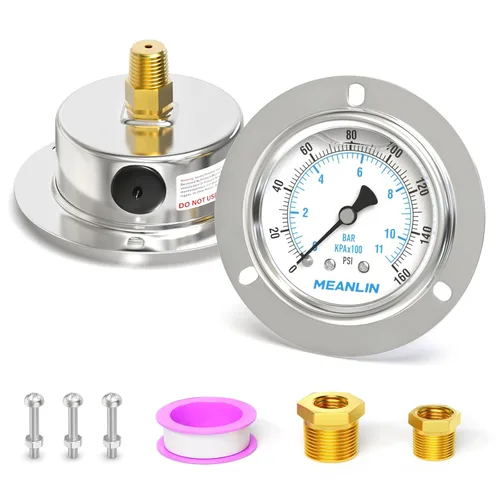 Miniatura 8 de MEANLIN MEASURE Manómetro de presión con líquido de 0~200 Psi, montaje en panel con brida frontal, NPT de 1/4", esfera de 2.5 pulgadas, caja