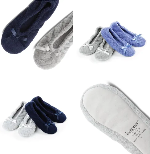 Miniatura 5 de ISOTONER Zapatillas de bailarina para mujer, acolchadas y estampadas sólidas, paquete de 2