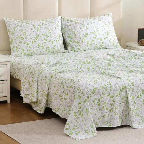 Miniatura 47 de MEISHANG Juego de sábanas tamaño individual, sábanas florales ultrasuaves de microfibra cepillada, sábanas florales de 1800 hilos con certificación