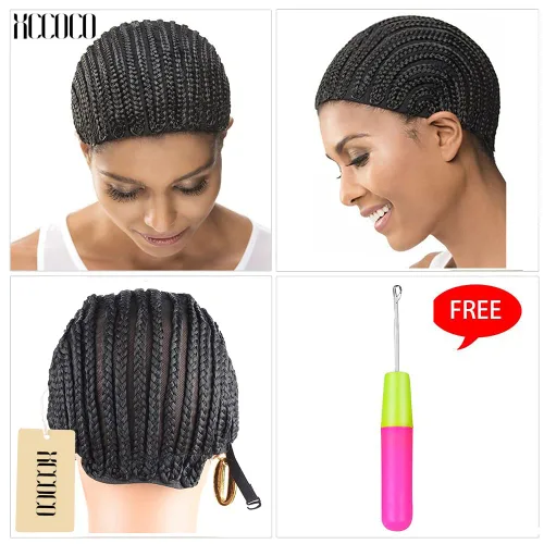 Miniatura 2 de 1 gorra de peluca de ganchillo trenzada transpirable para hacer pelucas sintéticas duraderas y estables, color negro, más fácil de coser en trenzas