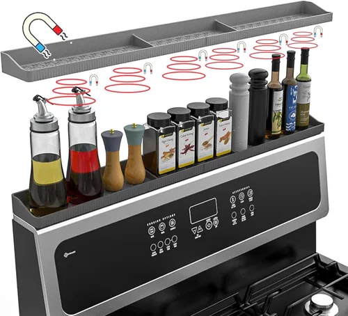 Miniatura 8 de Estante superior magnético de silicona de 30 pulgadas para cocina, organizador de especias magnético fuerte resistente al calor para horno sobre