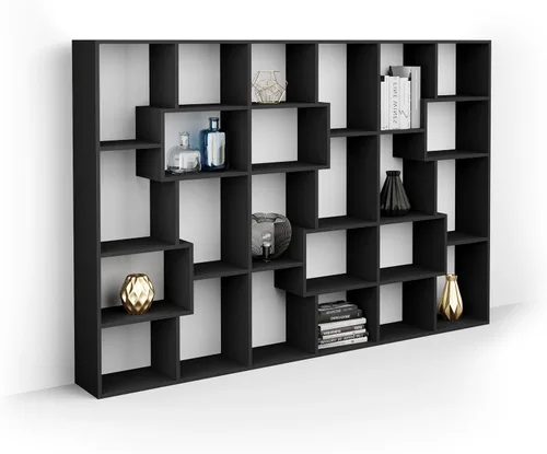 Miniatura 82 de Mobili Fiver, Iacopo XS Estantería con puertas de panel (63.31 x 31.5 pulgadas), color negro Ashwood, Made in Italy