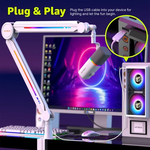 Miniatura 6 de IXTECH Brazo de brazo de micrófono RGB de perfil alto, soporte de micrófono de brazo de brazo elevado, soporte de micrófono ajustable con soporte