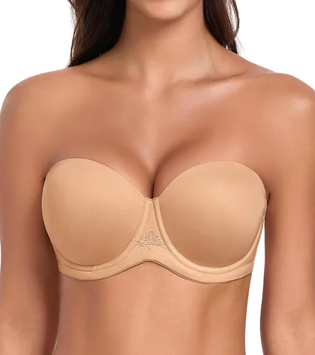 Miniatura 4 de HACI Sujetador sin tirantes para mujer Cobertura de figura completa Contour Underwire Plus Size Red Carpet