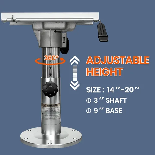 Miniatura 2 de ONHI Pedestal ajustable de aluminio para asiento de barco de 14 a 20 pulgadas de altura con tobogán, mecanismo de bloqueo, acabado cepillado