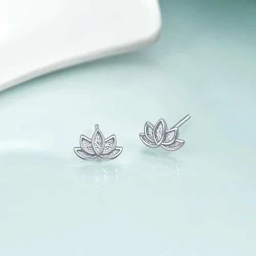 Miniatura 3 de Aretes de plata de ley 925 con diseño de loto para mujer, hipoalergénicos, minimalistas