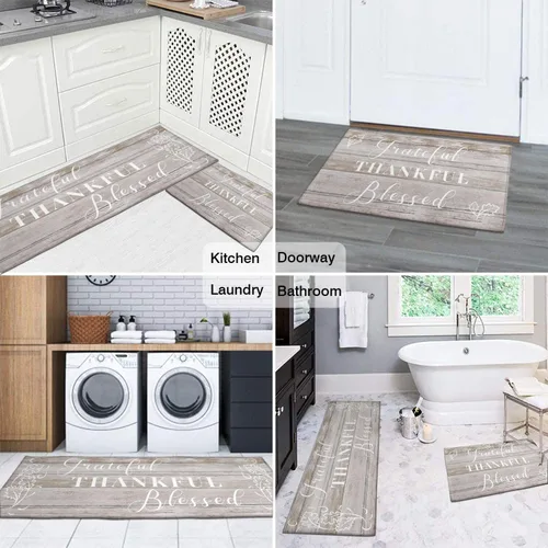 Miniatura 6 de Grateful Thankful Blessed - Juego de 2 alfombras de cocina antideslizantes beige y alfombrillas acolchadas cómodas para cocina, suelo de cocina