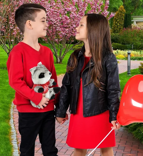 Miniatura 6 de DolliBu Mapache de peluche con texto en inglés "I Love You", bonito animal de peluche con camisa roja y nombre, regalo personalizado para el día