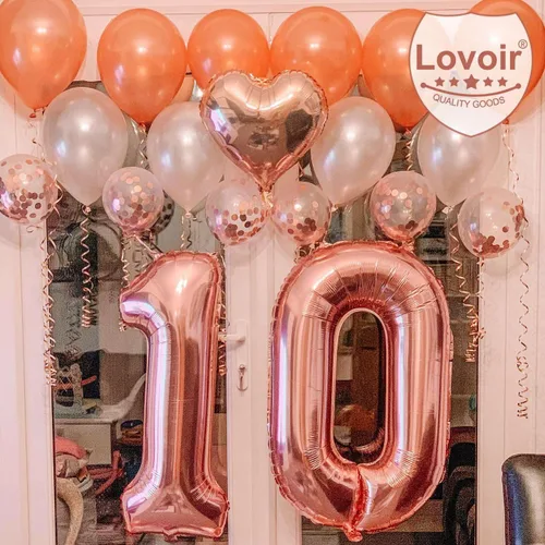 Miniatura 4 de Lovoir Globo de oro rosa de 40 pulgadas con número de 10 dígitos gigantes de papel de aluminio de Mylar para helio de 10º cumpleaños, decoración