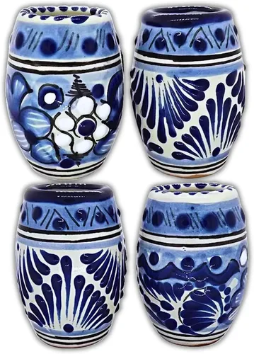 Miniatura 11 de Vasos de chupito Talavera en forma de barril: juego de 4 caballitos de cerámica floral pintados a mano, 2 oz, auténtica cerámica mexicana