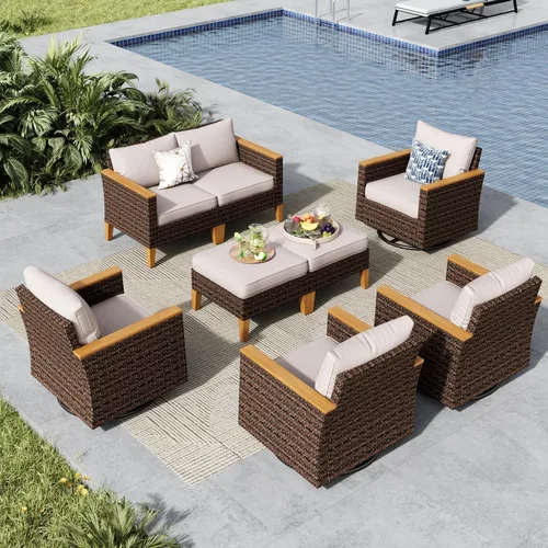 Miniatura 52 de MFSTUDIO Juego de 2 muebles de ratán para patio, sofá biplaza de mimbre para exteriores, juego de conversación para jardín, piscina, patio trasero