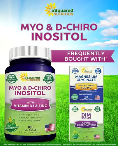 Miniatura 9 de aSquared Nutrition Suplemento de mio-inositol y D-Chiro inositol - 180 cápsulas - Más vitamina D3 y zinc - Proporción de mio y D-Chiro inositol 40 a