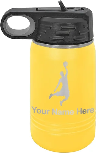 Miniatura 56 de LaserGram Botella de agua personalizada, hombre haciendo slam dunk de baloncesto, de acero inoxidable, de doble pared con aislamiento al vacío