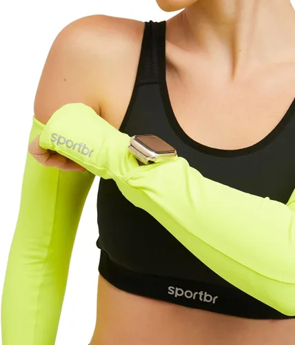 SportBR Mangas de brazo con apertura para rastreador de fitness, agujero para pulgar, mangas de brazo para hombres y mujeres, deportes, protección