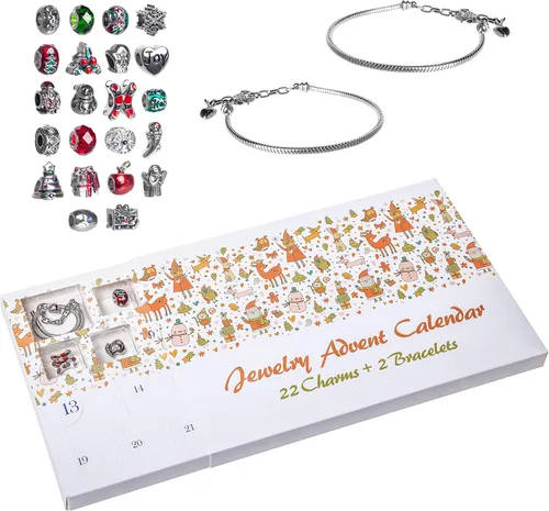 Miniatura 4 de Red Co. Calendario de Adviento de Navidad con 2 pulseras y 22 dijes únicos, juego de joyas – 24 regalos en total para hija, sobrina, nieta