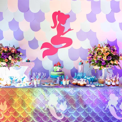 Miniatura 6 de 1 mantel de plástico iridiscente de sirena, manteles desechables con láser de sirenas, funda de mesa desechable para niñas, cumpleaños, bodas