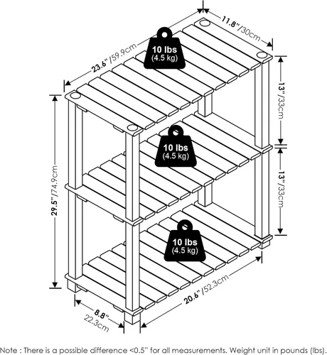 Miniatura 6 de Furinno Pangkor Turn-N-Tube - Estante de madera para plantas de interior y exterior de 3 niveles con postes cuadrados, color natural/negro