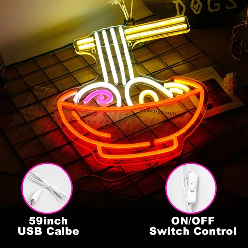 Miniatura 3 de Letrero de neón de ramen regulable, luces LED de neón de fideos ramen para decoración de pared, 16.1''X12.6'' letreros de neón vibrantes alimentados