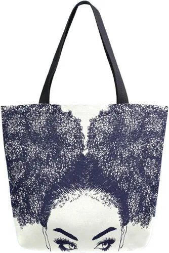 Miniatura 2 de ALAZA Bolso de mano grande de la lona Mujer afroamericana con el bolso del hombro de las compras del pelo rizado
