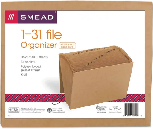 Miniatura 8 de Smead Archivo expandible con solapa y cierre de cordón, 31 bolsillos, diario (1-31), tamaño carta, papel kraft (70168), (paquete de 6)