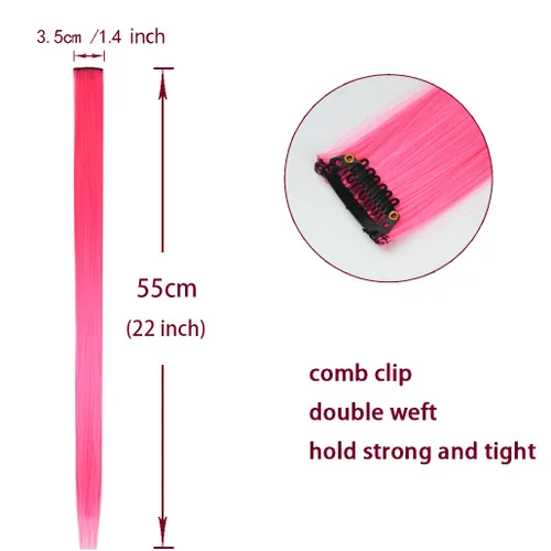 Miniatura 2 de 12 extensiones de cabello sintético lacio de color con clip, de 22 pulgadas, para mujeres, niños y niñas, reflejos para fiesta (liso, 12 colores)