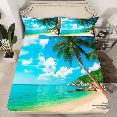 Miniatura 21 de Erosebridal Sábana bajera ajustable con patrón de piedra azul con estampado de mármol azul, juego de ropa de cama líquida trippy para niños, niñas