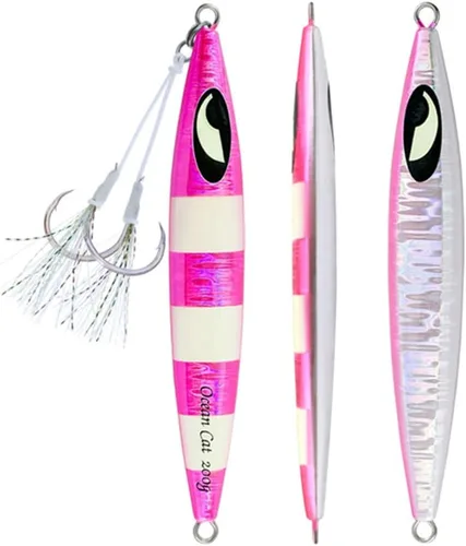 Miniatura 23 de OCEAN CAT Plomo de metal plano de caída lenta pesca señuelos hundimiento vertical cebo de jigging con gancho de mariposa para pesca en agua salada