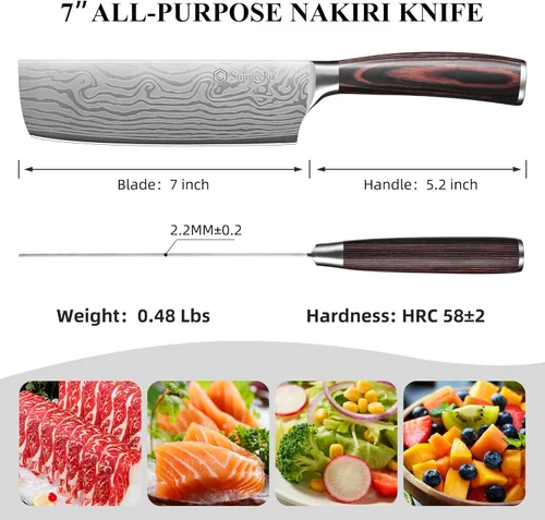 Miniatura 8 de Cuchillo Nakiri Sunnecko de 7 pulgadas, cuchillo de cocina de acero inoxidable de alto carbono, cuchillos de cocina súper afilados con funda y caja