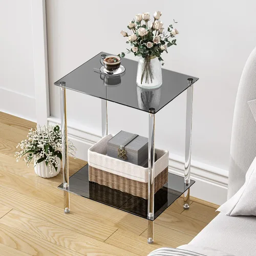 Miniatura 4 de Mesa auxiliar de vidrio templado, mesa de centro acrílica, mesita de noche transparente de 2 niveles, mesa de café transparente, para espacios