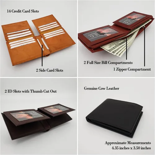 Miniatura 2 de AG Wallets Tarjetero de cuero para hombre con ventanas de identificación dobles abatibles, Negro -, Cartera plegable