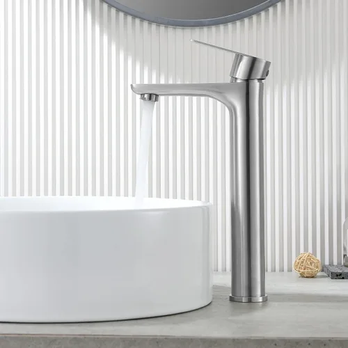 Miniatura 6 de TONNY Grifo de lavabo de baño de níquel cepillado, grifo de baño alto de acero inoxidable para fregadero de buque de un agujero, grifo de tocador