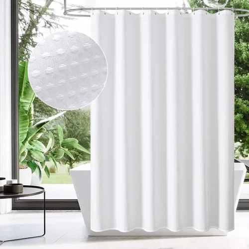 Miniatura 2 de MitoVilla Cortina de ducha blanca moderna de punto gofre, cortinas de ducha de tela pesada para decoración de baño neutra, paño de tejido gofre