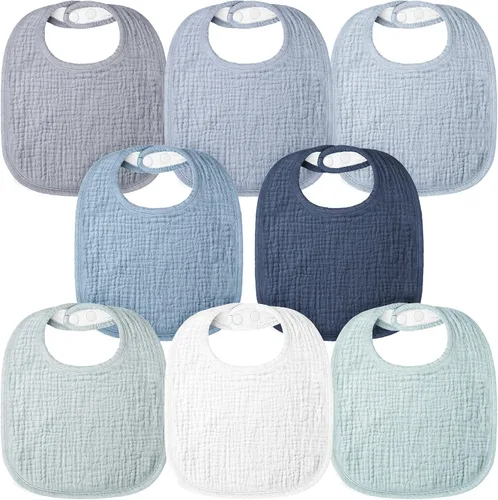 Bearmoss Baberos para babeo y dentición, baberos de muselina 100% algodón para bebé niño y niña, ajustables, ultra absorbentes, paquete de 8 Iceberg