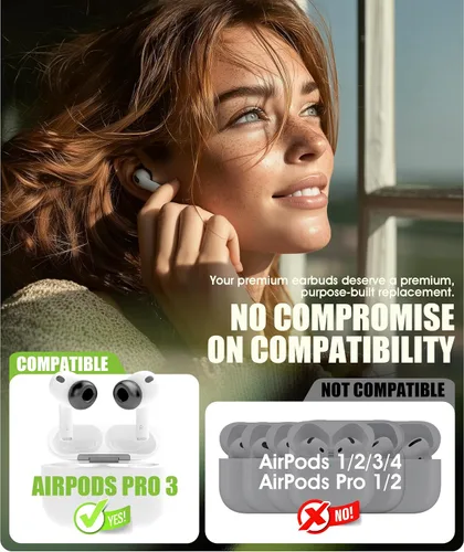 Miniatura 2 de 5 pares para AirPods Pro 3 de repuesto de espuma viscoelástica con caja de almacenamiento, aislamiento de ruido mejorado, ultra cómodo, 5 tamaños