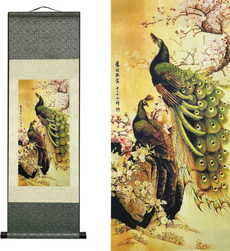 Miniatura 12 de AtfArt Decoración asiática de pared, hermosa pintura de pergamino de seda, 4 flores de hombre justo, orquídea ciruela, bambú, crisantemo, decoración