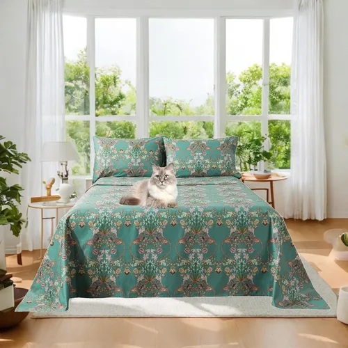 Miniatura 2 de FADFAY - Juego de sábanas de algodón percal de 4 piezas, sábana bajera con esquinas profundas, suaves, frescas, Matrimonial, estampado floral verde