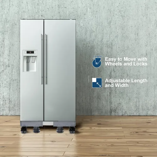 Miniatura 6 de Base móvil de soporte para refrigerador mejorado con 8 ruedas de bloqueo y 4 pies fuertes de 27.5"-35.4" ajustable, soporte para muebles