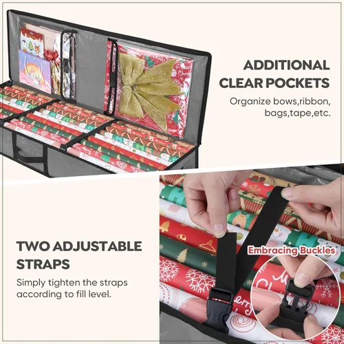 Miniatura 2 de BALEINE Bolsa de almacenamiento de papel de regalo de Navidad, bolsa de almacenamiento de polietileno duradera de 40 pulgadas con particiones