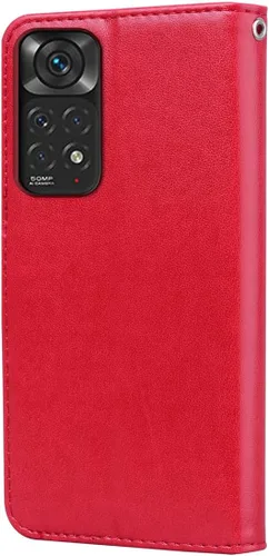 Miniatura 2 de Funda para Redmi Note 11 Note 11S, correa de muñeca con función atril de piel sintética, tarjetero para tarjetas de efectivo, funda protectora a Rojo