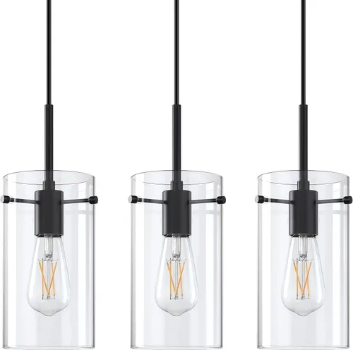 Miniatura 6 de Paquete de 2 lámparas colgantes de isla de cocina para interiores, lámpara colgante de 5 pulgadas de vidrio esmerilado transparente, acabado