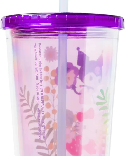 Miniatura 2 de Silver Buffalo Sanrio Hello Kitty y sus amigos con Kuromi y Little Twin Stars - Vaso de plástico para bebidas frías con tapa y popote superior, 710