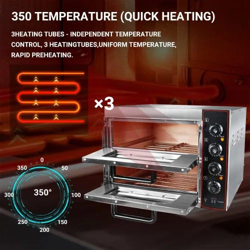 Miniatura 6 de Horno de pizza comercial Horno doble de 1700 W 16 pulgadas de acero inoxidable para pizza y aperitivos, horno multiusos para pizza