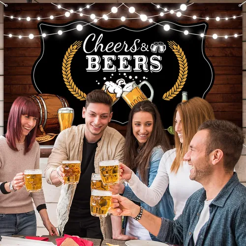 Miniatura 6 de Decoraciones de fiesta de animaciones y cervezas, tablero de madera rústico retro para cumpleaños de 30, 40, 50, fiesta temática de cumpleaños